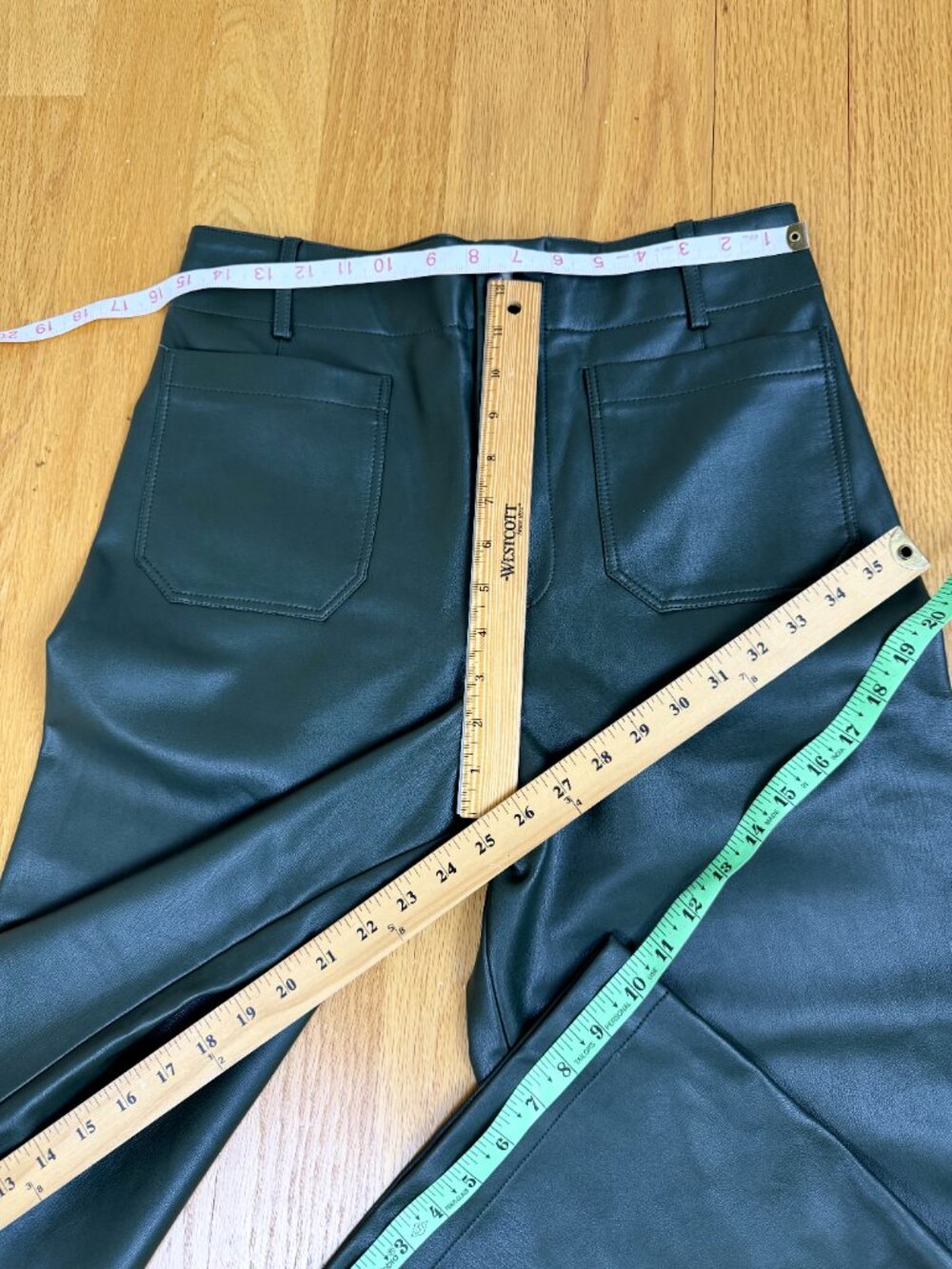 Anthropologie Maeve Colette Pants Deep Green Faux Leather Wide Leg (30) - Picture 9 of 9